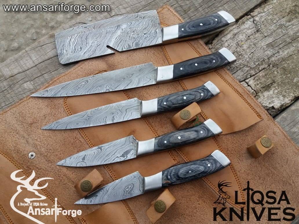Best Damascus kitchen knife set - 5 pieces.