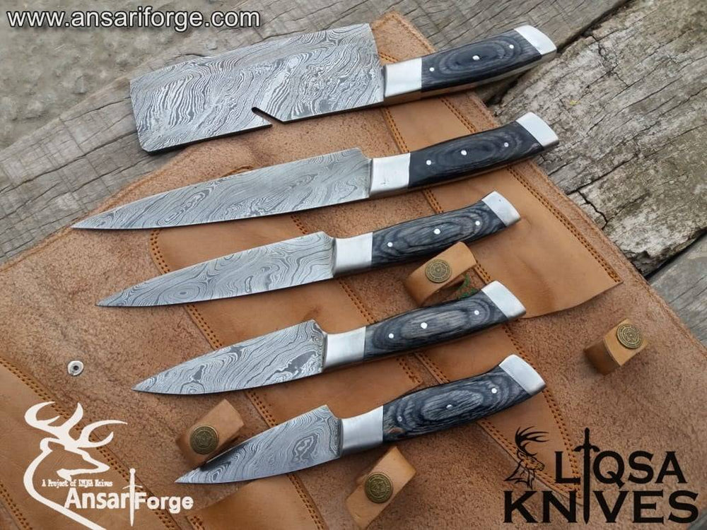 Best Damascus kitchen knife set - 5 pieces.