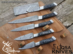 Best Damascus kitchen knife set - 5 pieces.