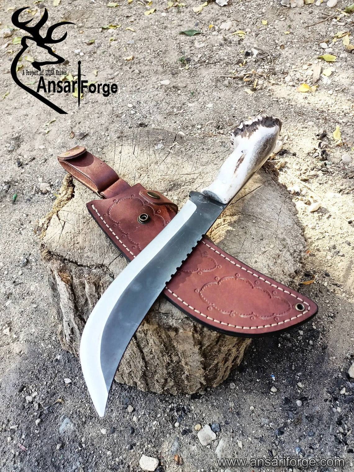 High carbon steel 1095 handmade hunting knife with stag crown handle