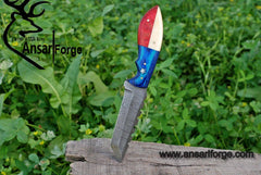 Damascus steel custom handmade Tanto hunting knife with Texas USA flag