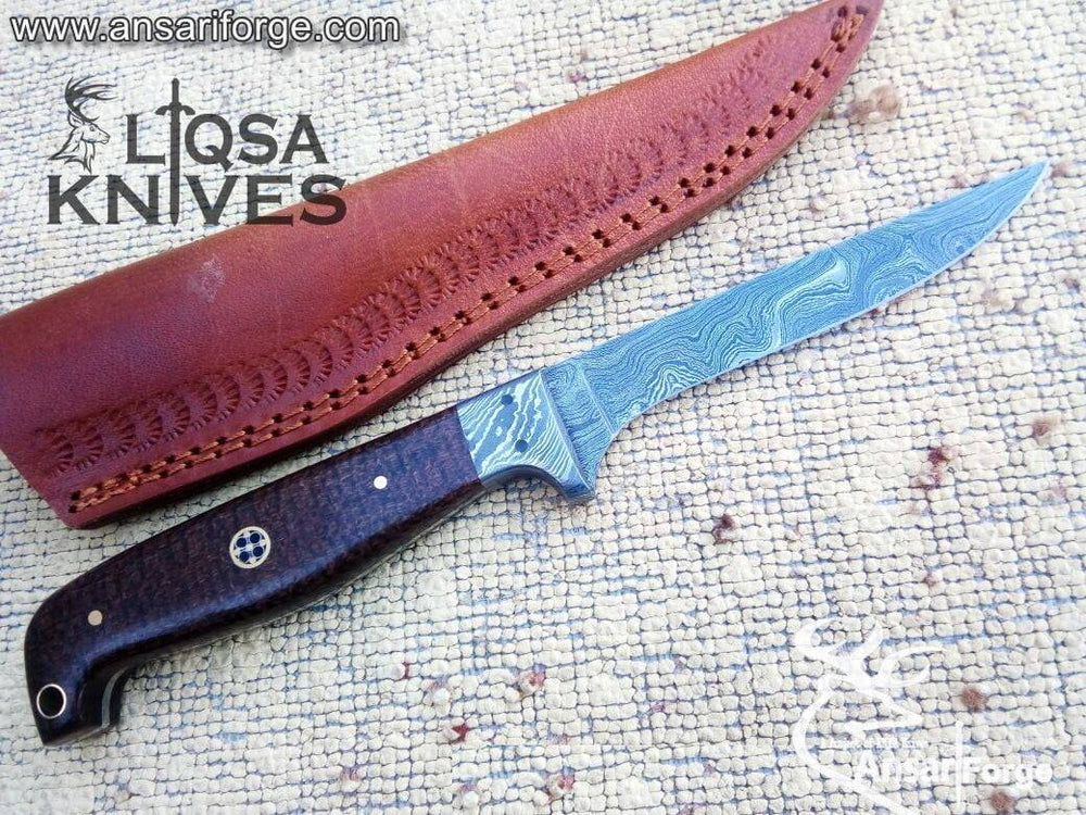 Ansari Forge's trout fillet knife, a hand-forged flexible Damascus blade masterpiece for discerning anglers.