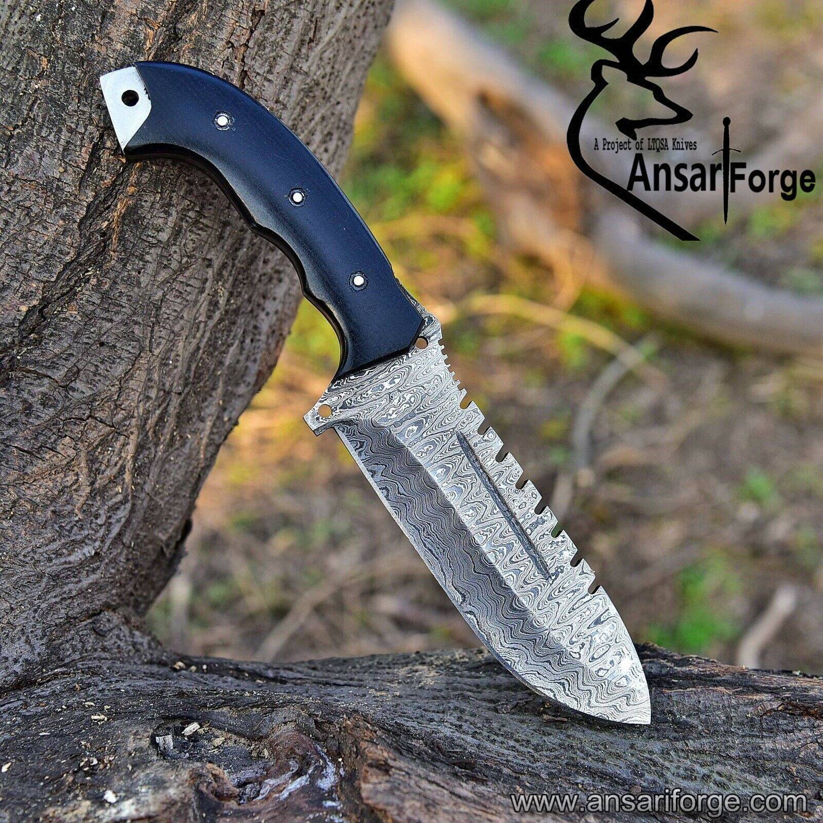Handmade Hunting Bushcraft Tracker Knife Forged Damascus Steel Survival EDC 10"