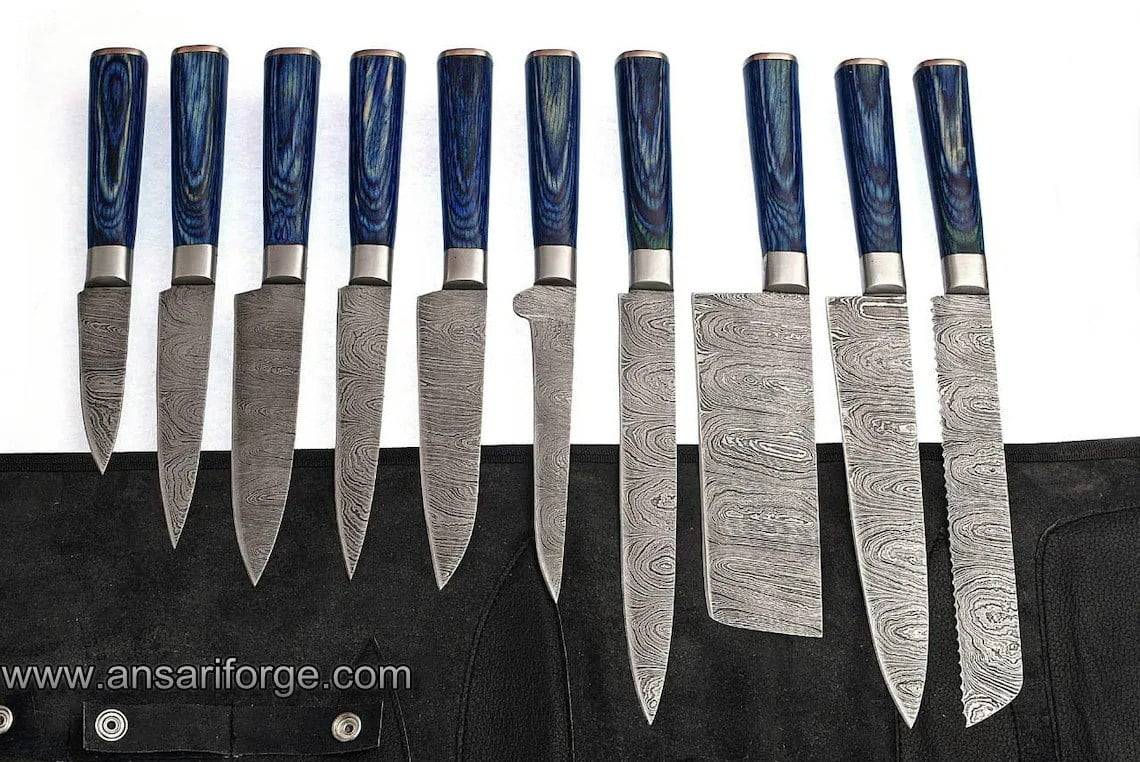 Damascus steel 10 pcs kitchen knives set chef knife set with leather bag