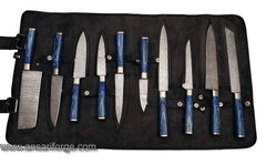 Damascus steel 10 pcs kitchen knives set chef knife set with leather bag
