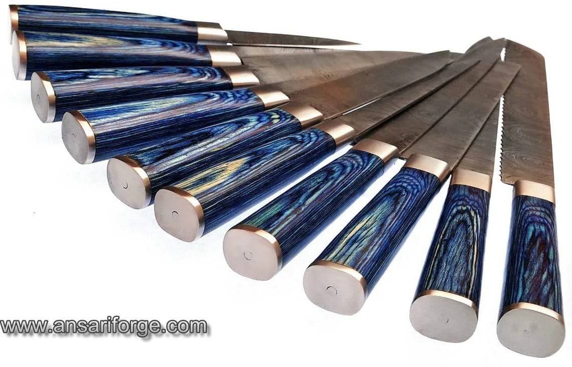 Damascus steel 10 pcs kitchen knives set chef knife set with leather bag