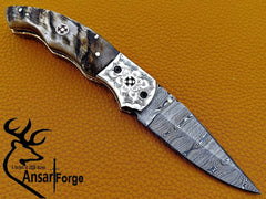 Damascus steel handmade folding pocket knife EDC