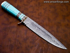 Damascus steel Turquoise handle Bowie knife