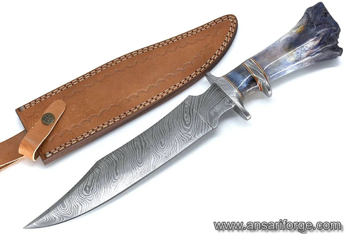 Damascus steel handmade hunting Bowie