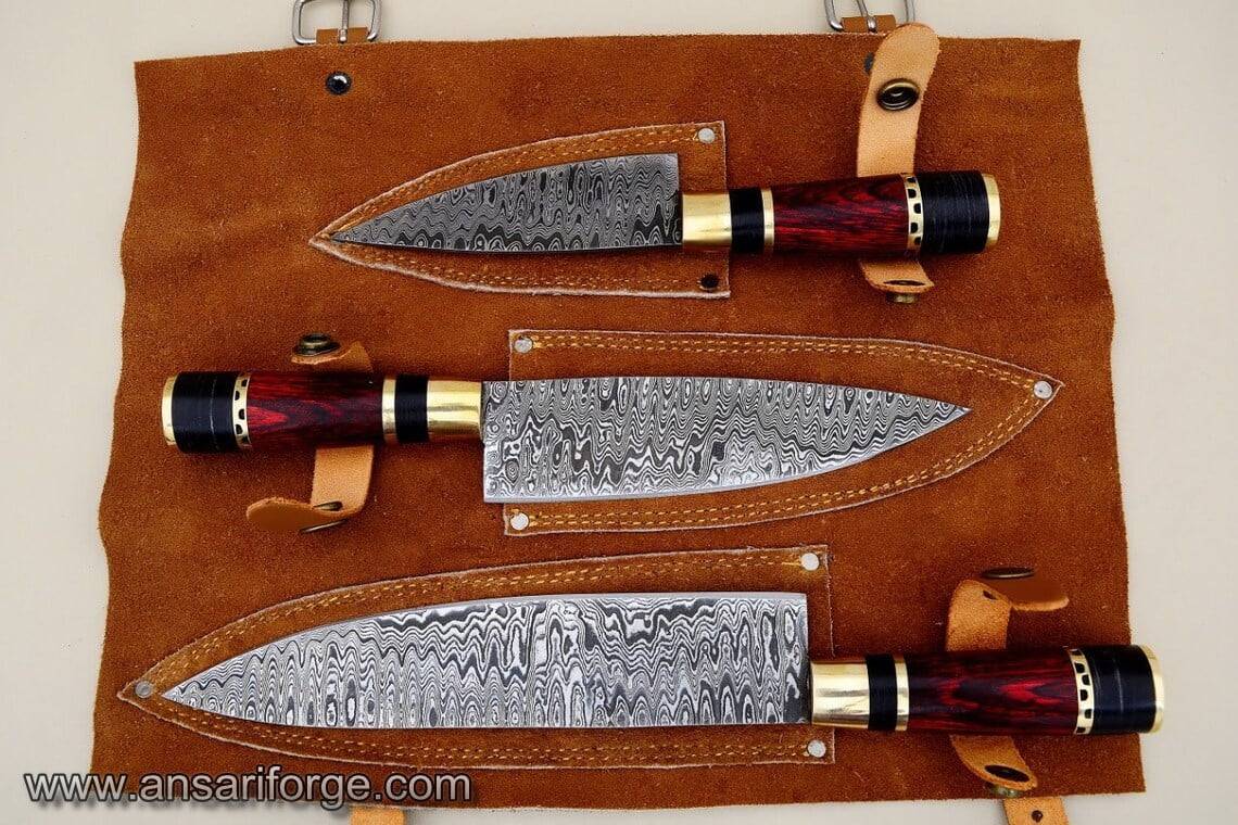 3 PCS Fancy kitchen knives set with leather bag