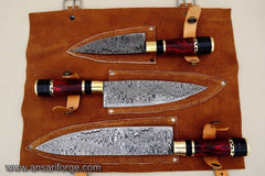 3 PCS Fancy kitchen knives set with leather bag