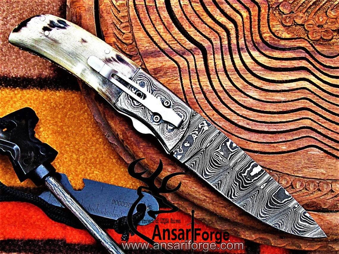 Damascus steel handmade folding pocket knife