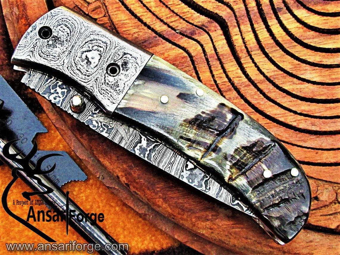 Damascus steel handmade folding pocket knife
