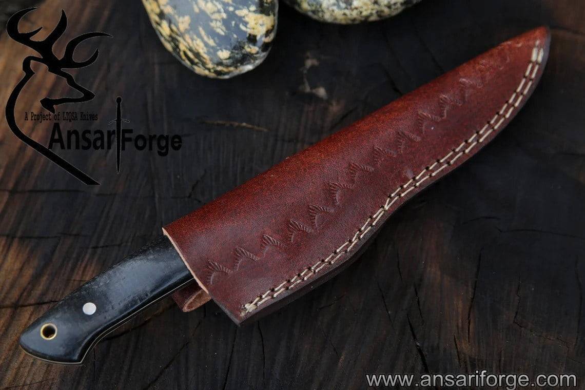 Damascus steel handmade finger guard hunting knife skinner