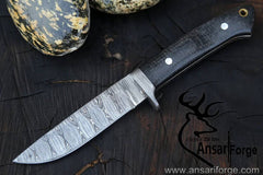 Damascus steel handmade finger guard hunting knife skinner