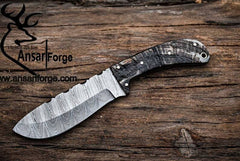 Damascus steel handmade hunting knife sheep horn handle
