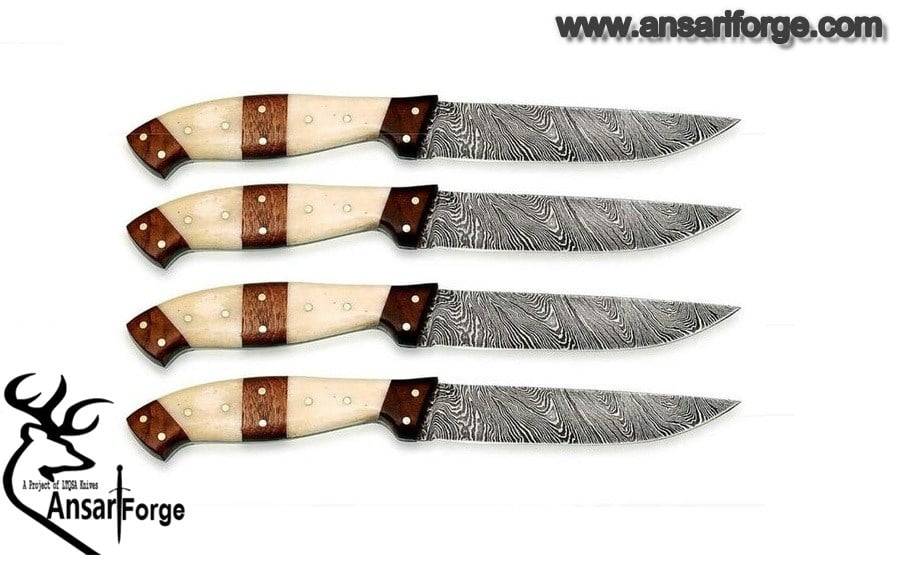4pc Handmade Damascus steel full tang fixed blade steak knives