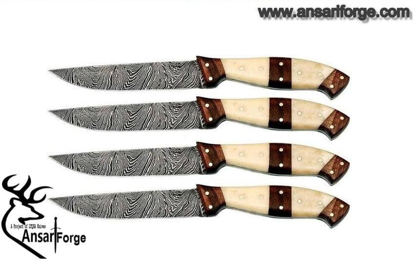 4pc Handmade Damascus steel full tang fixed blade steak knives