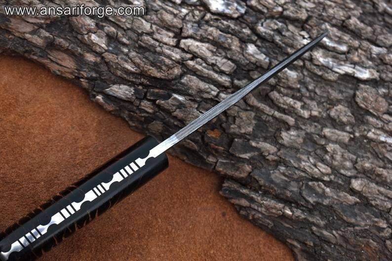 Damascus steel stabilized pine cone handle hunting knife