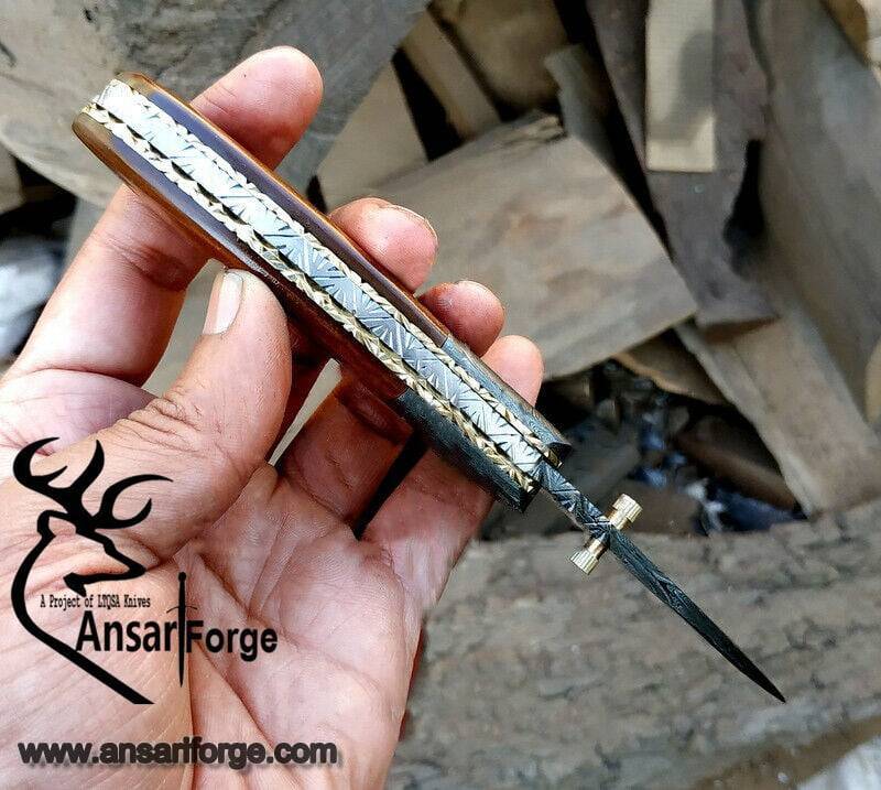 Damascus steel handmade pocket knife / folding knife EDC