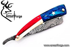 Damascus steel handmade straight razor shaving razor Texas flag handle