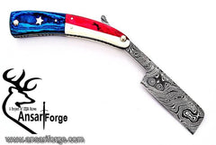 Damascus steel handmade straight razor shaving razor Texas flag handle