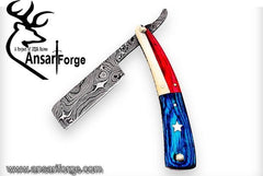 Damascus steel handmade straight razor shaving razor Texas flag handle