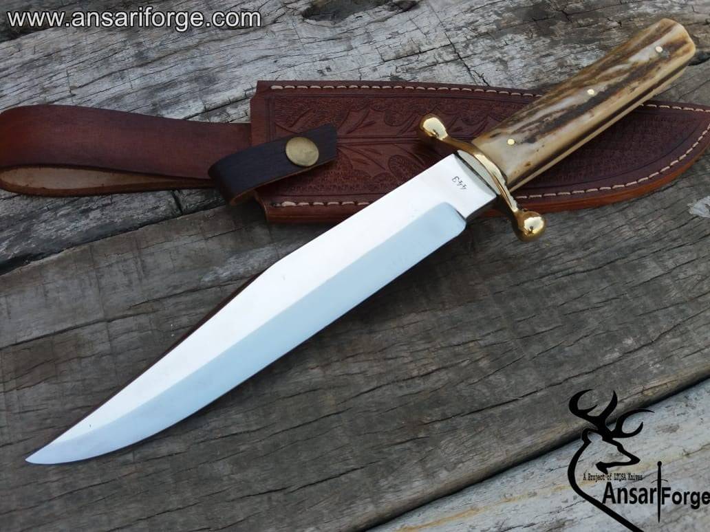 Full Tang Bowie Knife with 5160 Steel Blade and Stag Antler Handle.