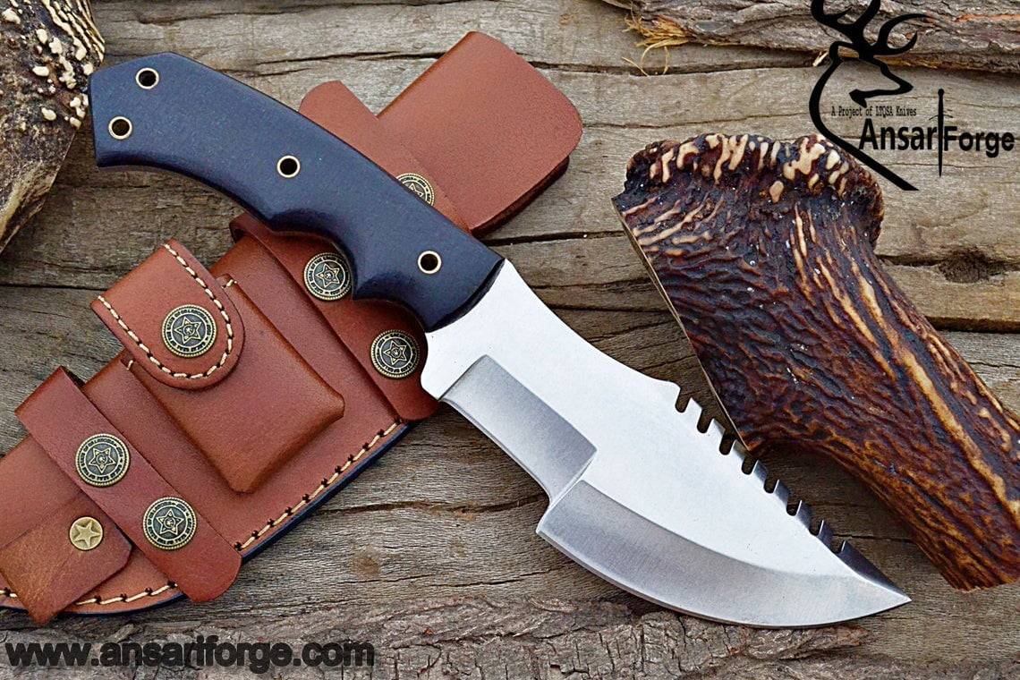 Tom Brown Style Tracker Knife, Hand Forged 5160 Steel Knife, Micarta Handle And Leather Sheath.