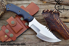 Tom Brown Style Tracker Knife, Hand Forged 5160 Steel Knife, Micarta Handle And Leather Sheath.