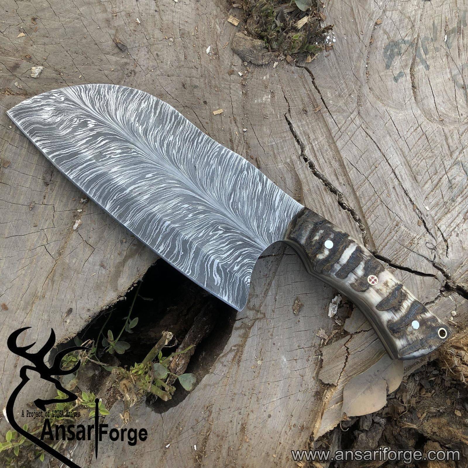Feather Damascus Steel Kitchen Cleaver Knife, Handmade Feather Cleaver Knife, Custom Gift