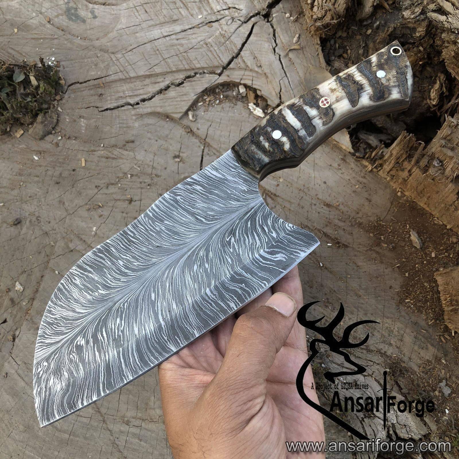 Feather Damascus Steel Kitchen Cleaver Knife, Handmade Feather Cleaver Knife, Custom Gift