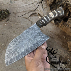 Feather Damascus Steel Kitchen Cleaver Knife, Handmade Feather Cleaver Knife, Custom Gift