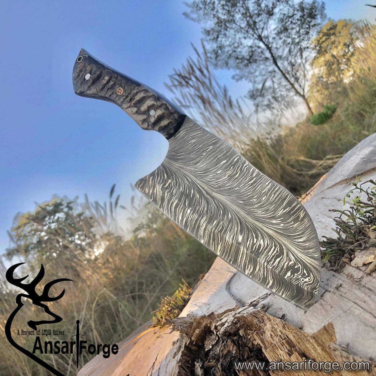 Feather Damascus Steel Kitchen Cleaver Knife, Handmade Feather Cleaver Knife, Custom Gift