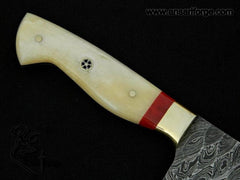 Damascus steel flint knapped kitchen cleaver