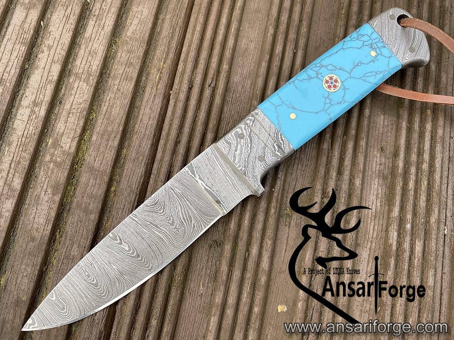 Damascus steel handmade Hunting Knife Stone handle Full tang Fixed blade - Best New Year Gift