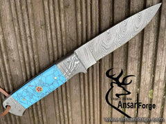 Damascus steel handmade Hunting Knife Stone handle Full tang Fixed blade - Best New Year Gift