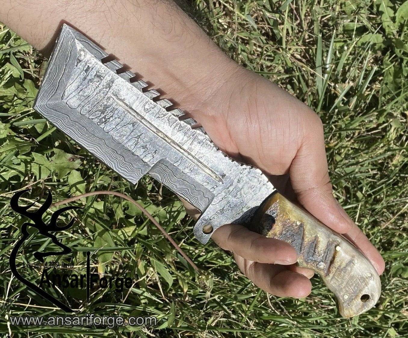 Damascus steel handmade Tracker knife Survival camping knife