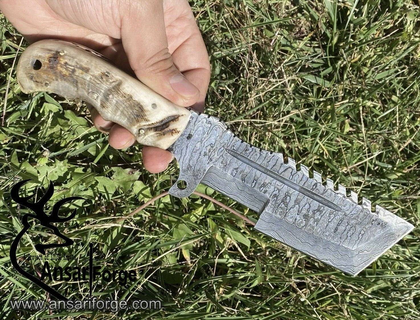 Damascus steel handmade Tracker knife Survival camping knife