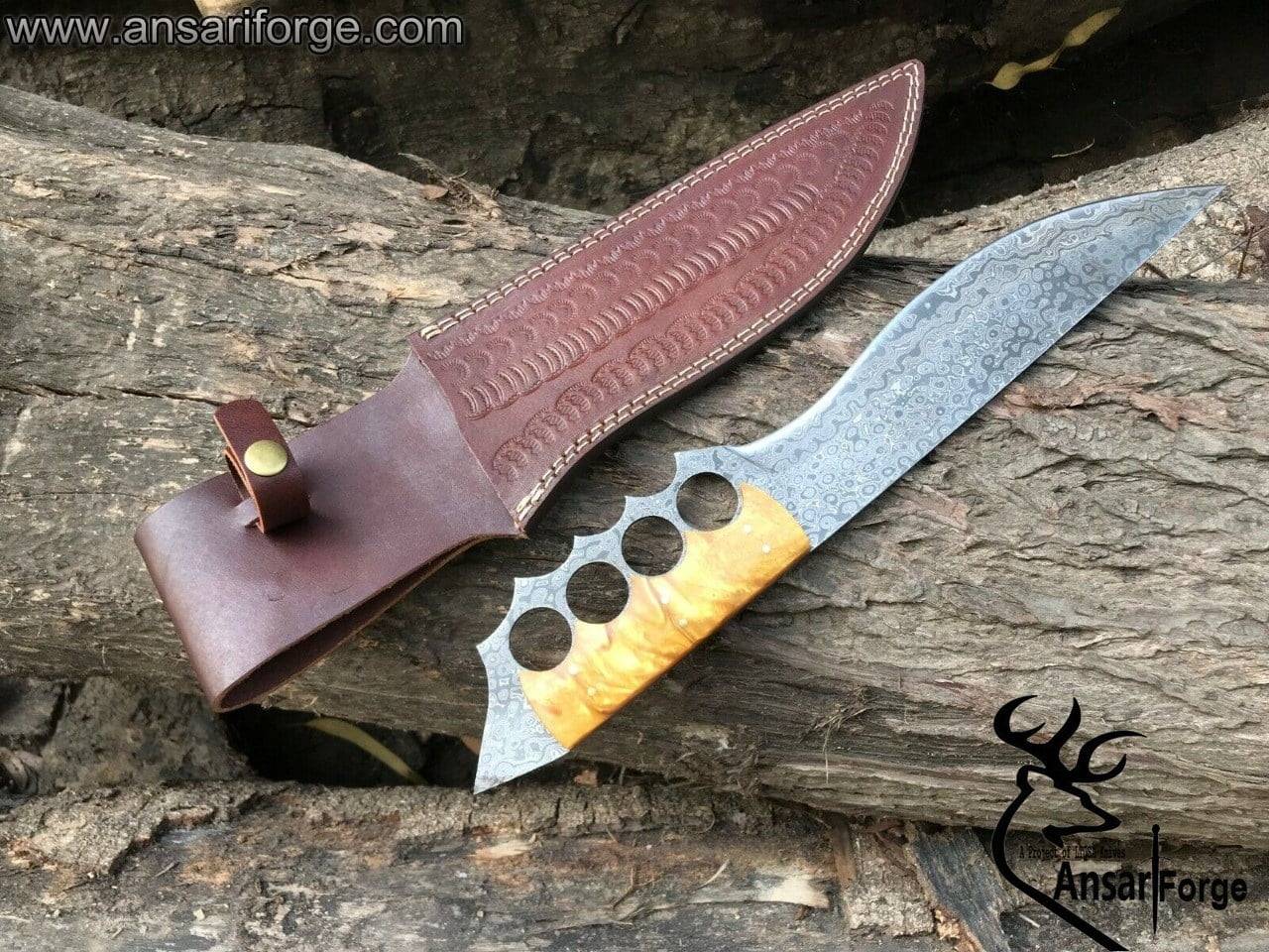 Full tang handmade Damascus Trench combat hunter