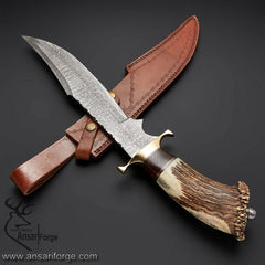 Damascus steel Stag handle Bowie hunting knife