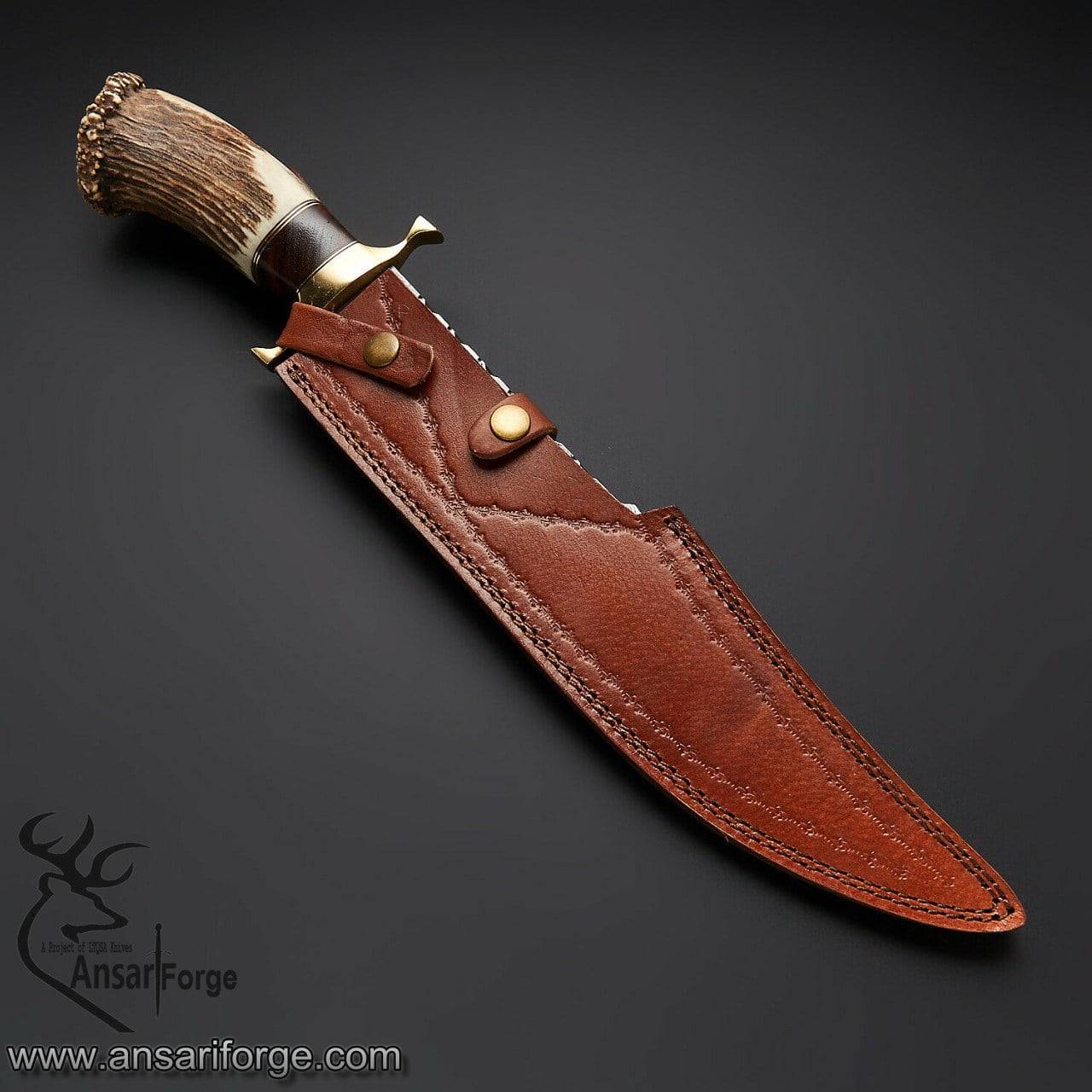 Damascus steel Stag handle Bowie hunting knife