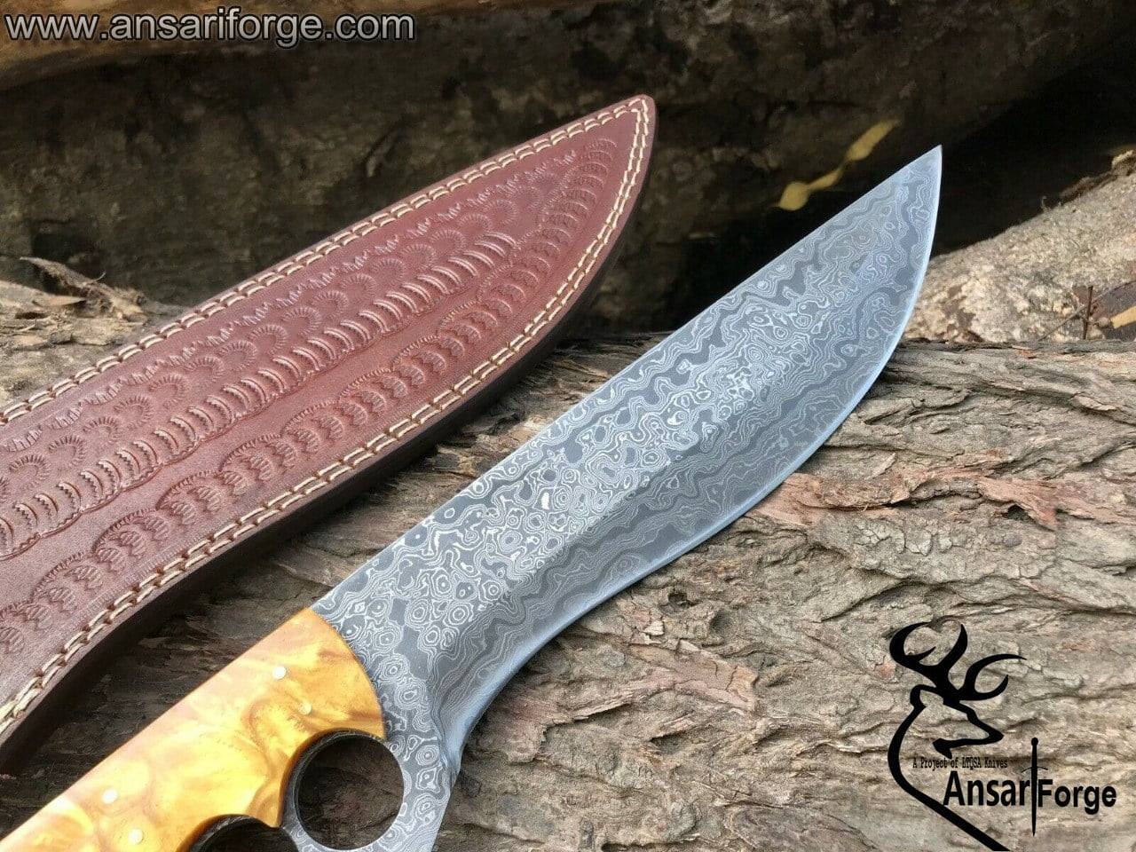Full tang handmade Damascus Trench combat hunter