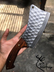 Hand-forged Cleaver Knife: Precision-crafted kitchen tool with a 5160 high carbon steel blade and rosewood handle.