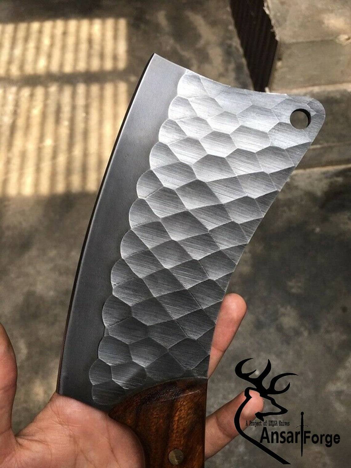 High carbon steel chopper knife , flint knapped cleaver , forged knife